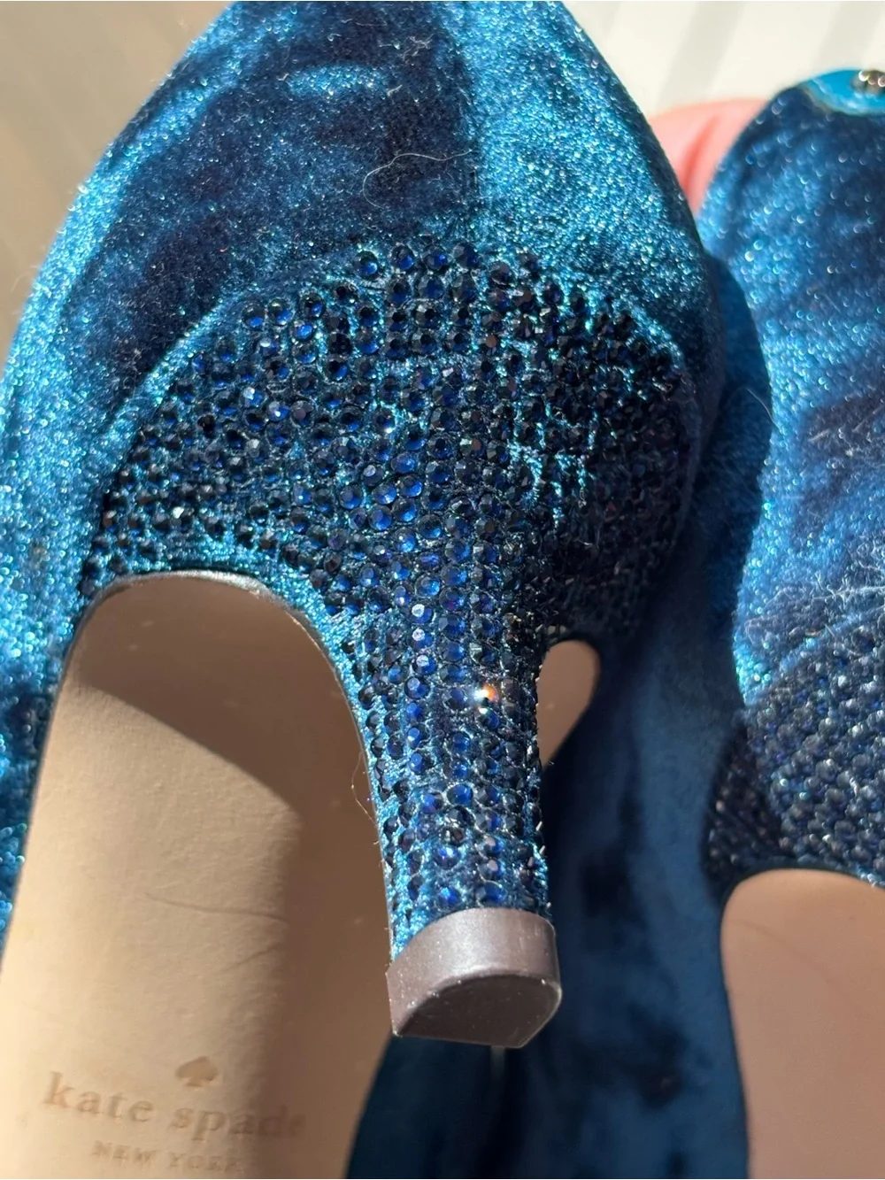 kate spade Deep Teal Velvet rhinestone heel Pointed-Toe Pumps - Picture 9 of 11